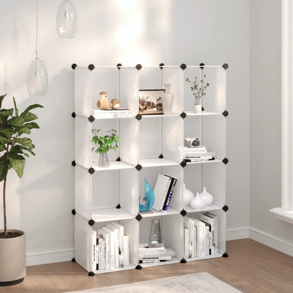 Storage Cube Organiser With 12 Cubes And Doors Transparent Pp