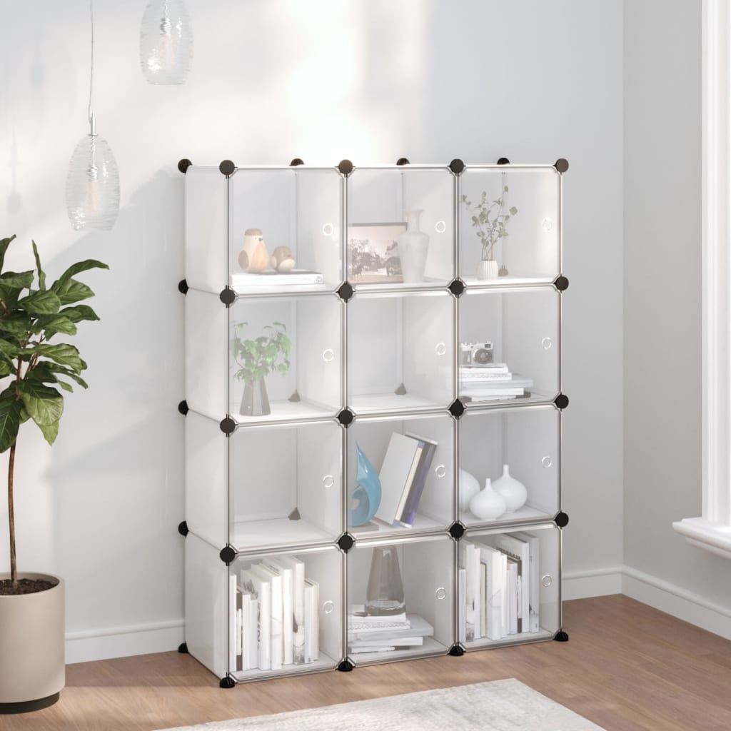 Storage Cube Organiser With 12 Cubes And Doors Transparent Pp