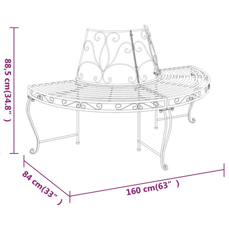 Half Round Tree Bench 2 Pcs Ø160 Cm Black Steel