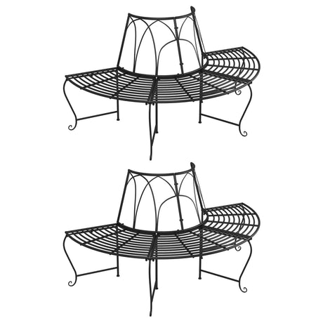 Half Round Tree Bench 2 Pcs Ø159 Cm Black Steel