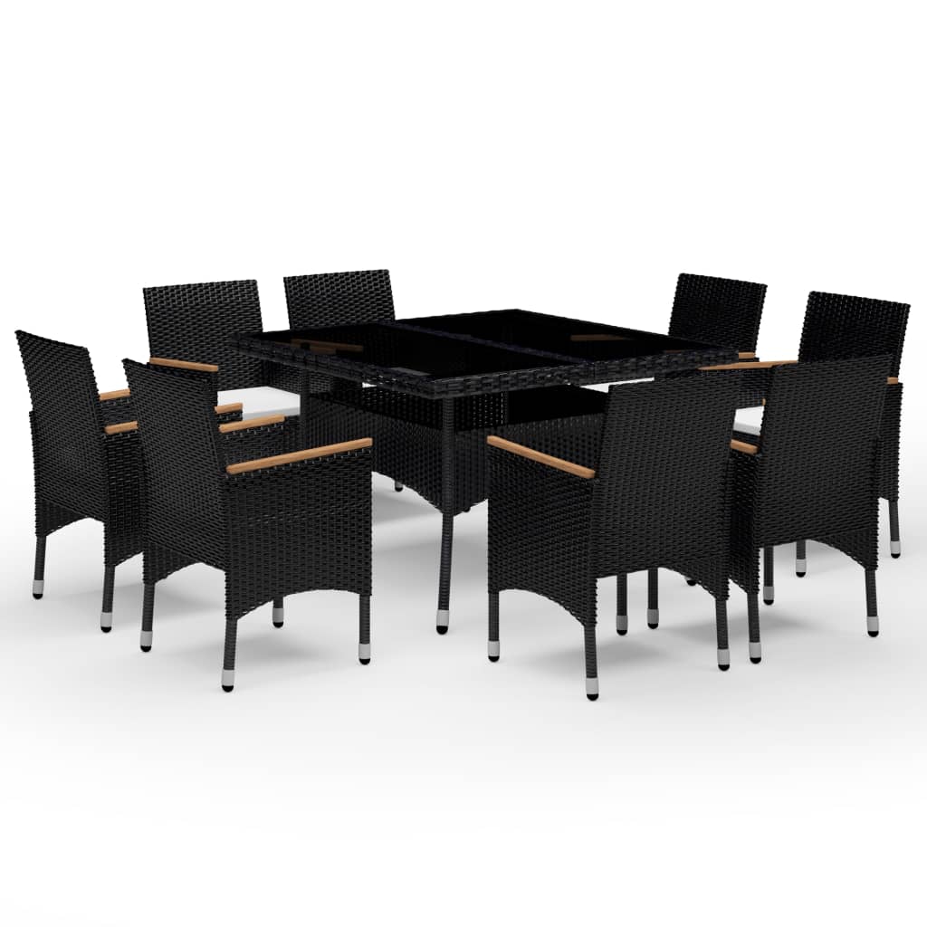 9 Piece Garden Dining Set Poly Rattan And Tempered Glass