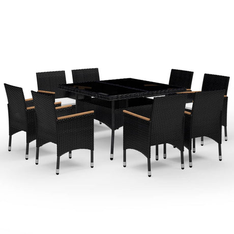 9 Piece Garden Dining Set Poly Rattan And Tempered Glass
