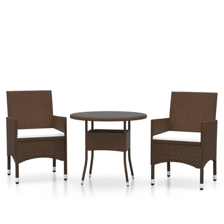 3 Piece Garden Bistro Set Poly Rattan And Tempered Glass