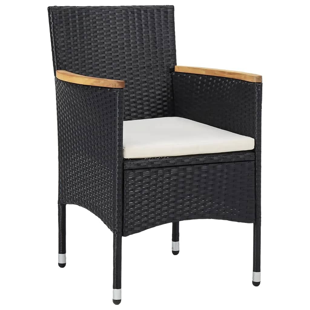 5 Piece Garden Dining Set Poly Rattan And Solid Wood Black