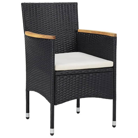 5 Piece Garden Dining Set Poly Rattan And Solid Wood Black