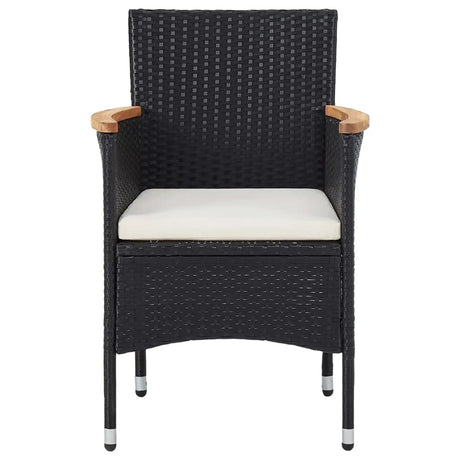 5 Piece Garden Dining Set Poly Rattan And Solid Wood Black