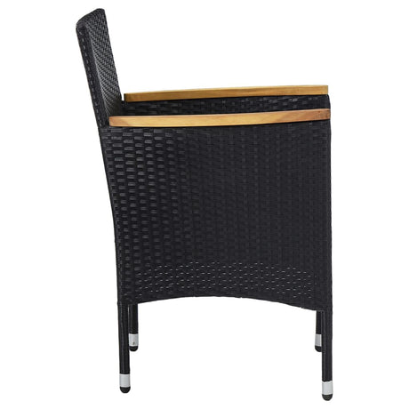 5 Piece Garden Dining Set Poly Rattan And Solid Wood Black