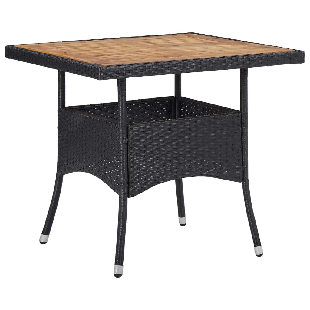 5 Piece Garden Dining Set Poly Rattan And Solid Wood Black