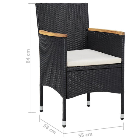 5 Piece Garden Dining Set Poly Rattan And Solid Wood Black