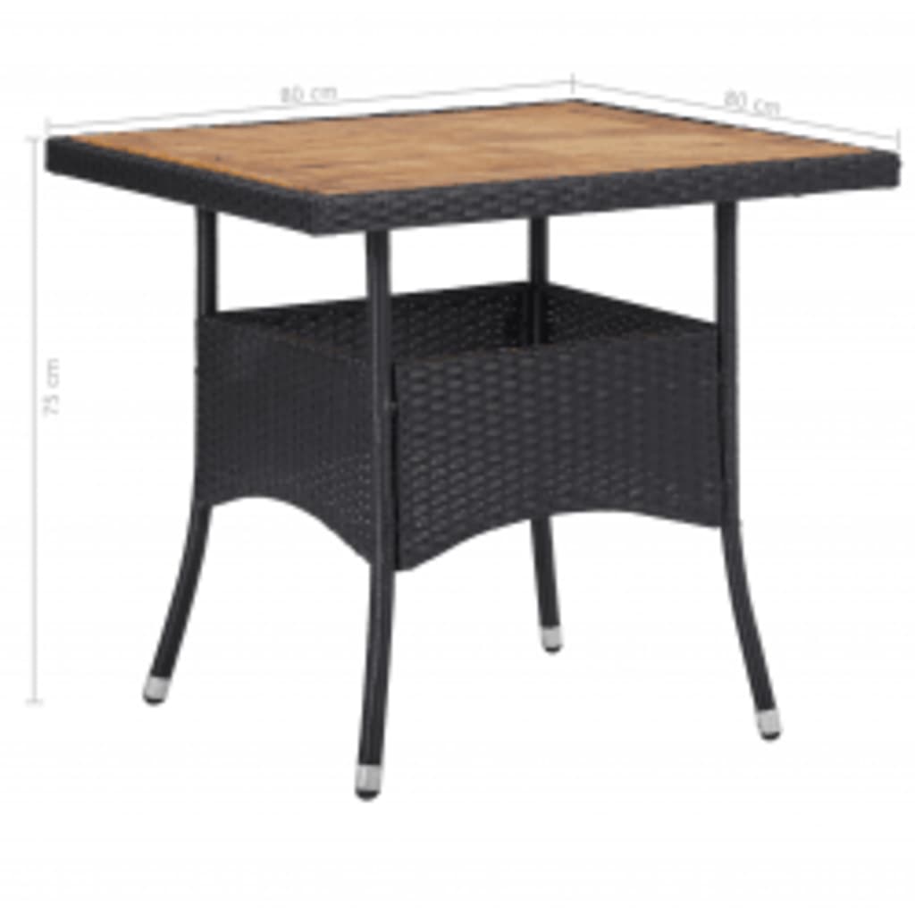 5 Piece Garden Dining Set Poly Rattan And Solid Wood Black