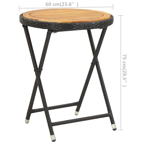 3 Piece Garden Bistro Set Poly Rattan And Acacia Wood Black