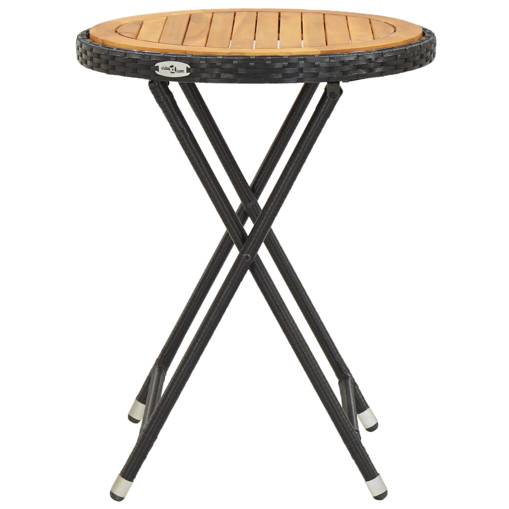 3 Piece Garden Bistro Set Poly Rattan And Acacia Wood Black