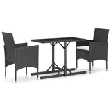 3 Piece Garden Dining Set Poly Rattan And Tempered Glass