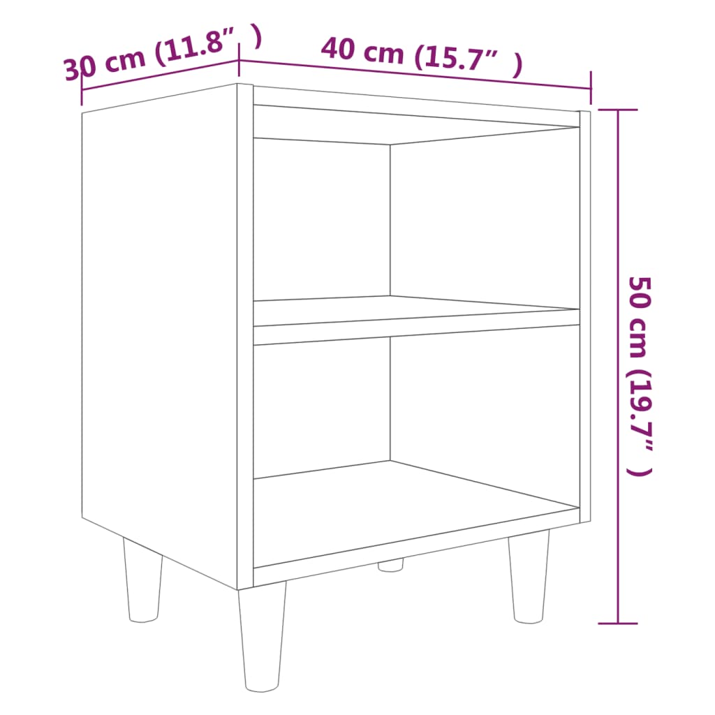 Bed Cabinet With Solid Wood Legs 40X30X50 Cm