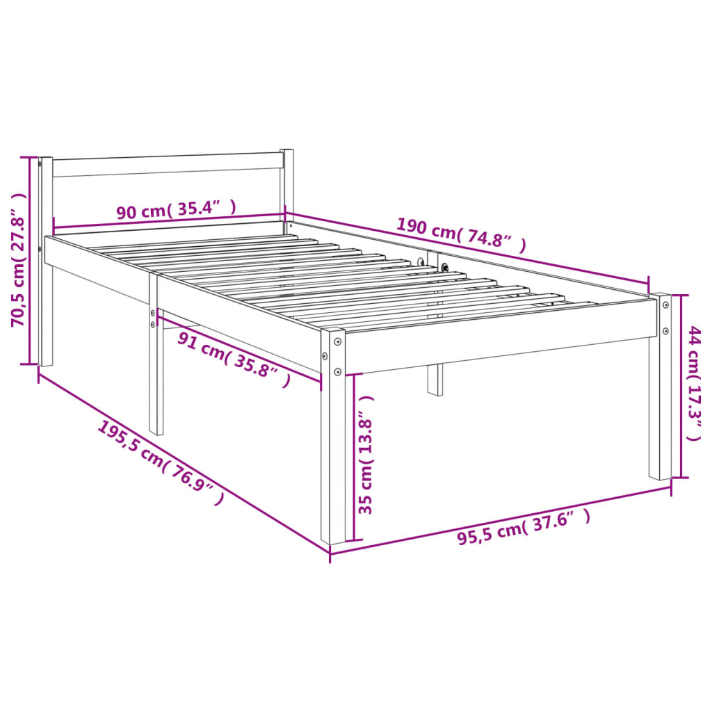 Senior Bed Without Mattress 90X190Cm Single
