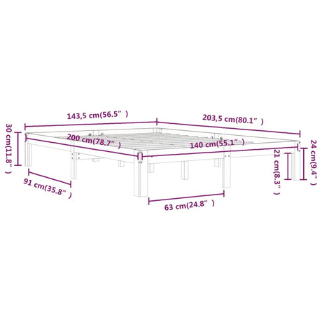 Bed Frame Without Mattress Solid Wood Pine 140X200Cm