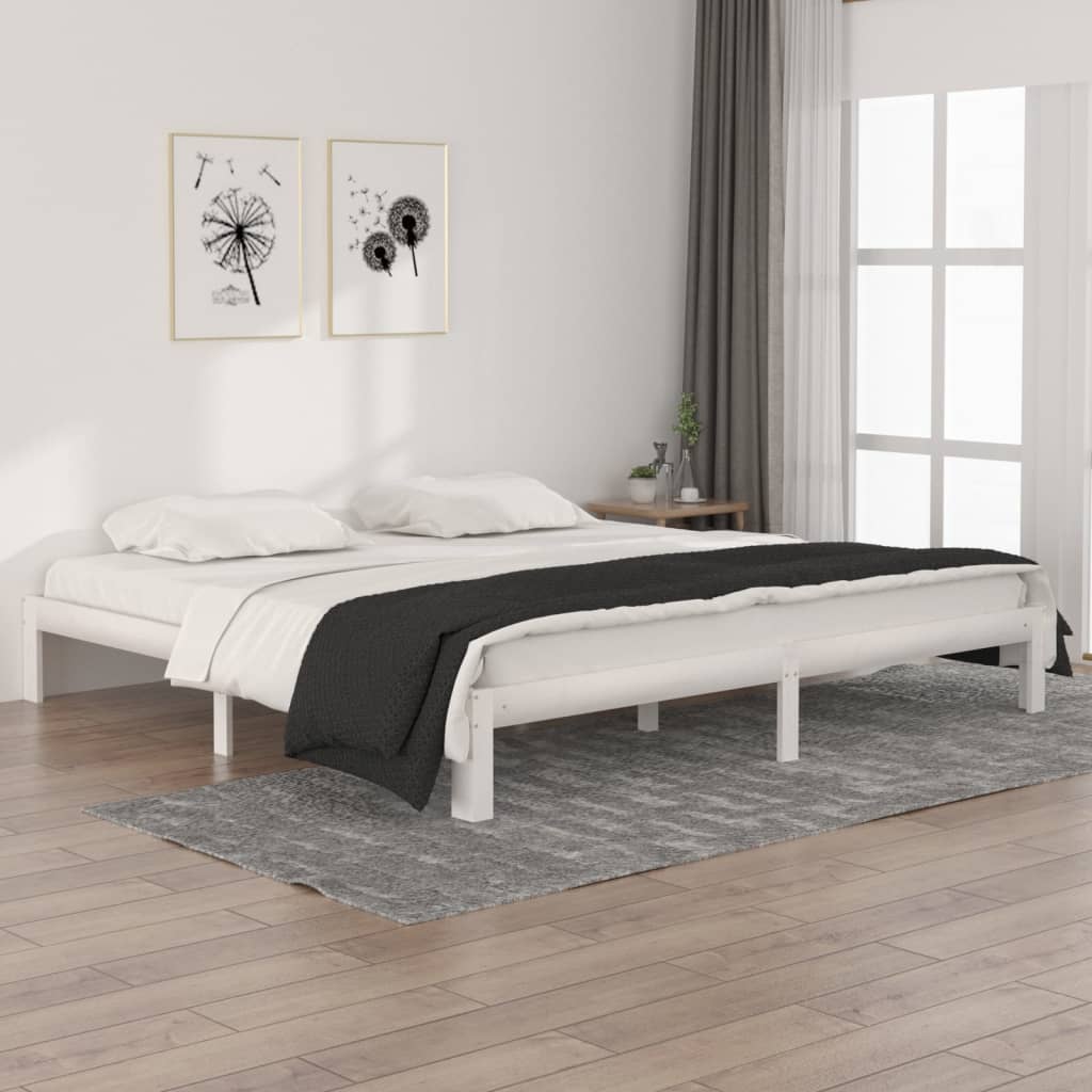 Bed Frame without Mattress White Solid Wood Pine 200x200cm