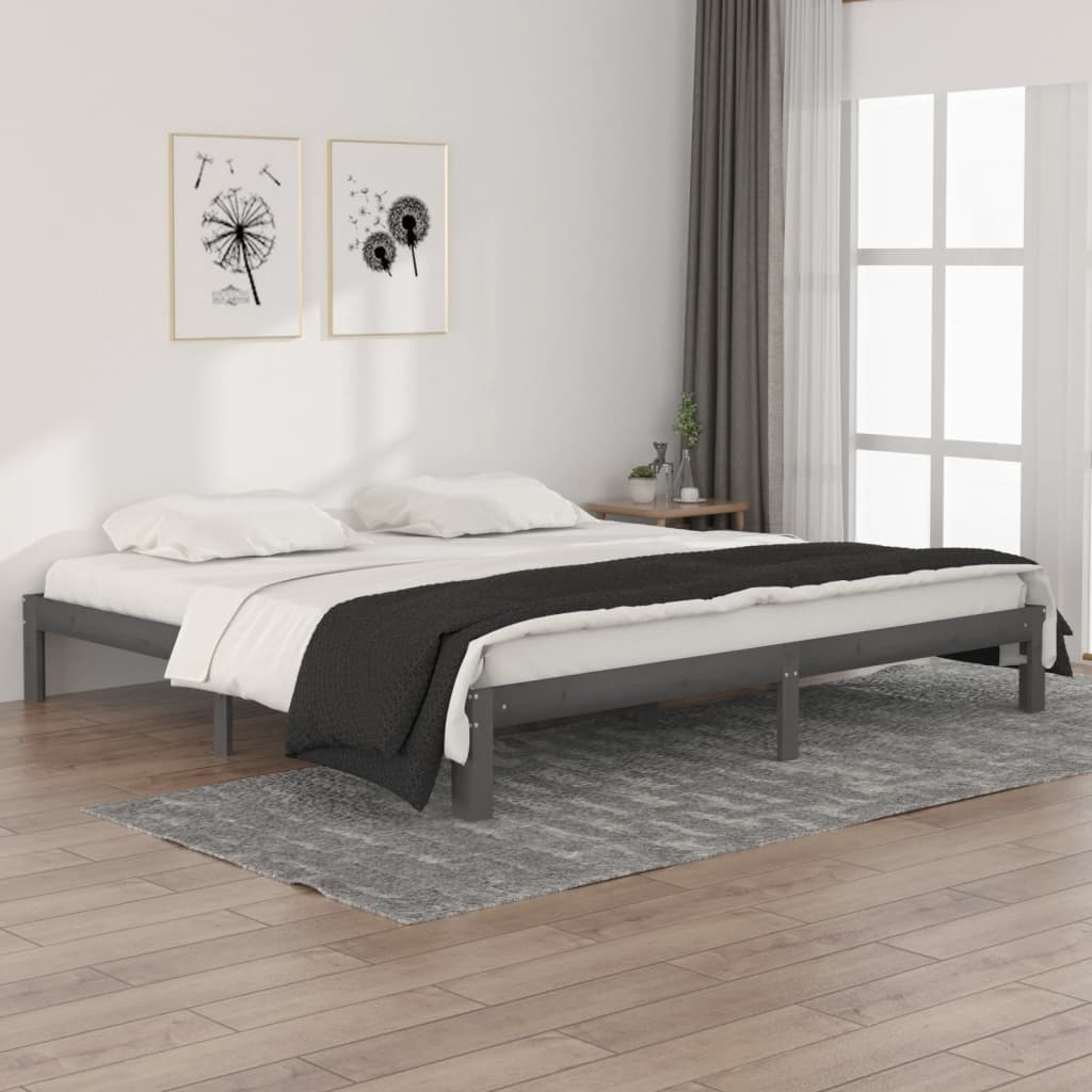 Bed Frame without Mattress Grey Solid Wood Pine 200x200cm