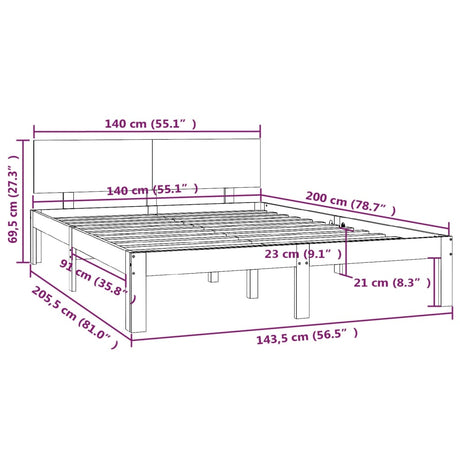 Bed Frame Without Mattress Solid Wood Pine 140X200Cm