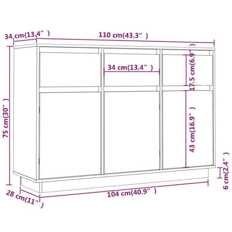 Sideboard 110X34X75 Cm Solid Wood Pine