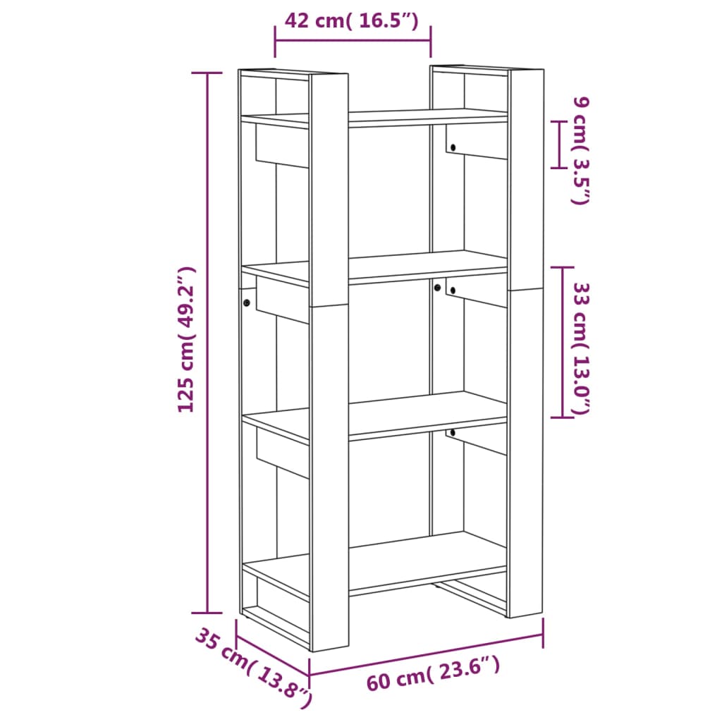 Book Cabinet/Room Divider 60X35X125 Cm Solid Wood