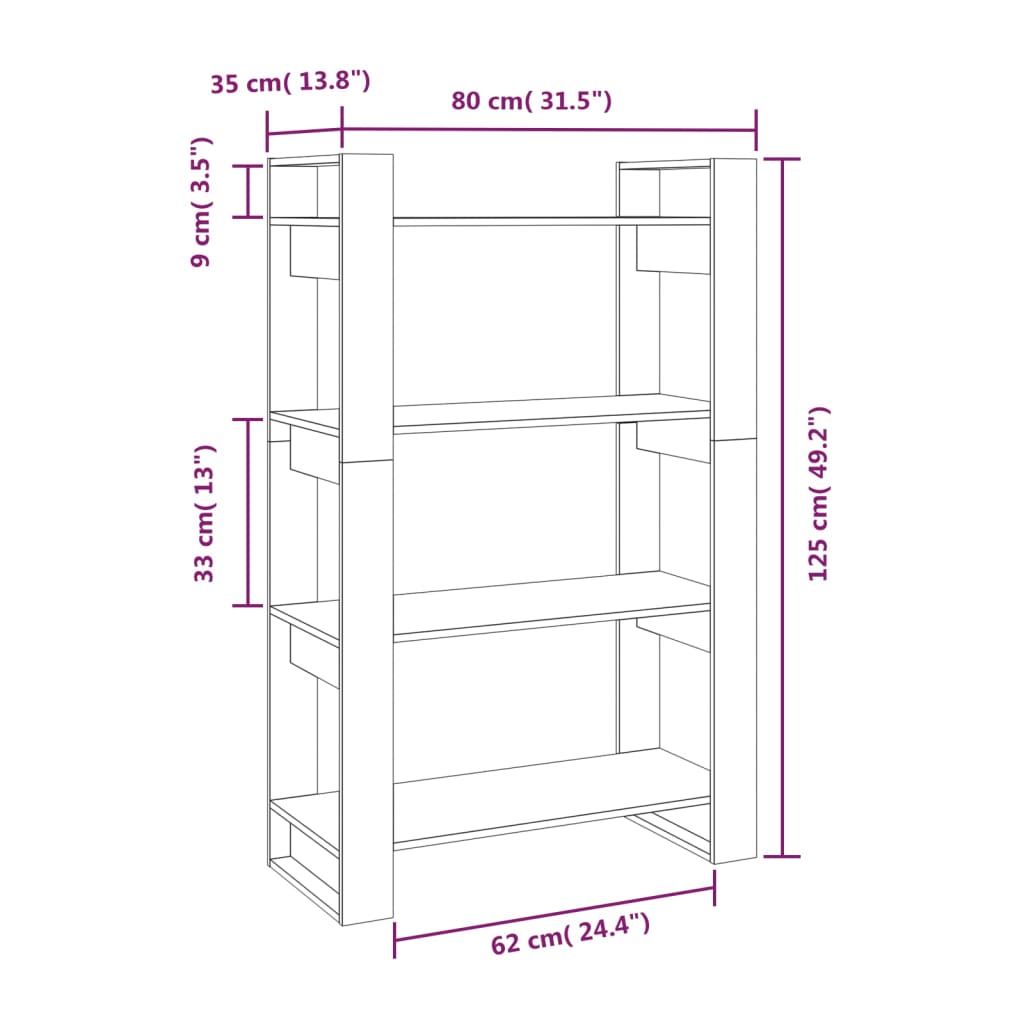 Book Cabinet/Room Divider 80X35X125 Cm Solid Wood Pine