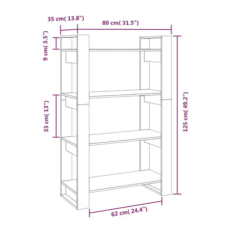 Book Cabinet/Room Divider 80X35X125 Cm Solid Wood Pine