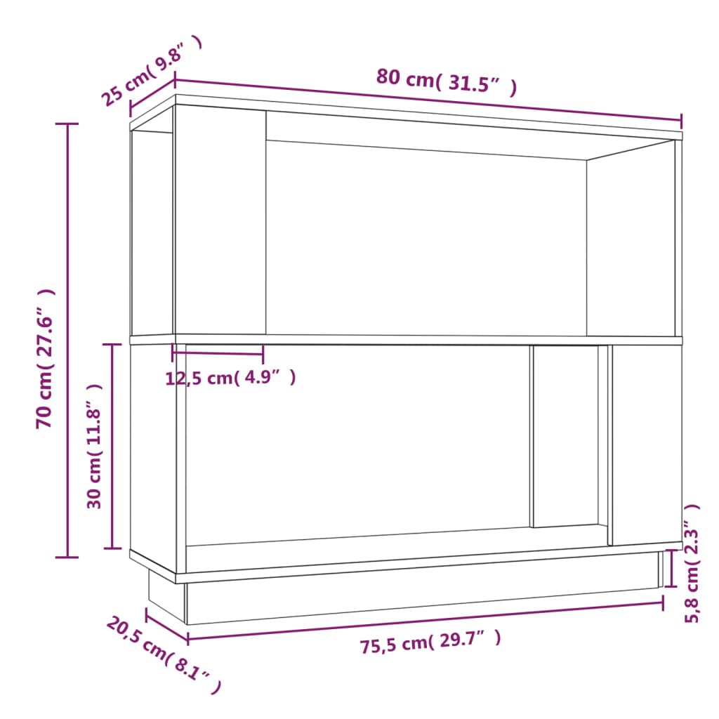 Book Cabinet/Room Divider 80X25X70 Cm Solid Wood