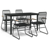 5 Piece Garden Dining Set Black Pvc Rattan