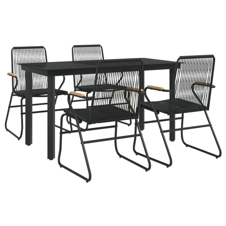 5 Piece Garden Dining Set Black Pvc Rattan