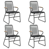 5 Piece Garden Dining Set Black Pvc Rattan