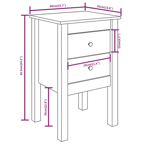Bedside Cabinet 40X35X61.5 Cm Solid Wood Pine