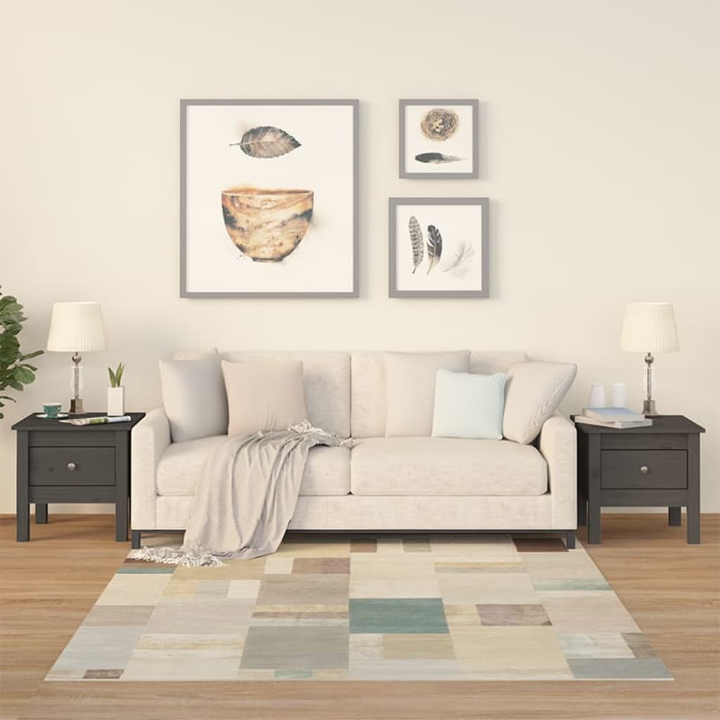 Side Tables 2 pcs Grey 40x40x39 cm Solid Wood Pine