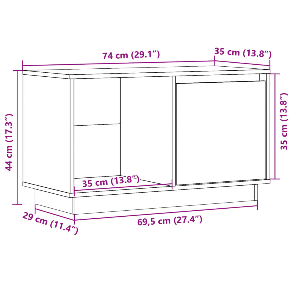 Tv Cabinet 74X35X44 Cm Solid Wood Pine