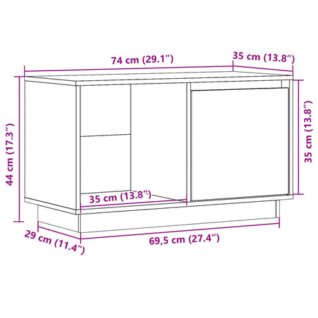 Tv Cabinet 74X35X44 Cm Solid Wood Pine