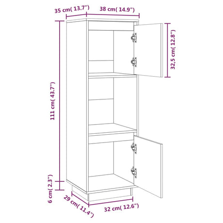 Highboard 38X35X117 Cm Solid Wood Pine