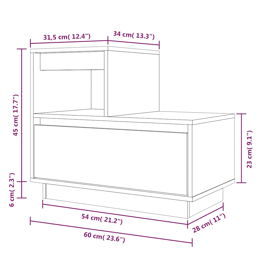 Bedside Cabinet 60X34X51 Cm Solid Wood Pine