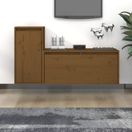 Tv Cabinets 2 Pcs Solid Wood Pine