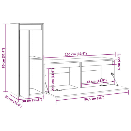 Tv Cabinets 2 Pcs Solid Wood Pine