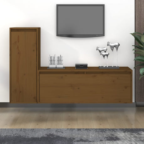 Tv Cabinets 2 Pcs Solid Wood Pine