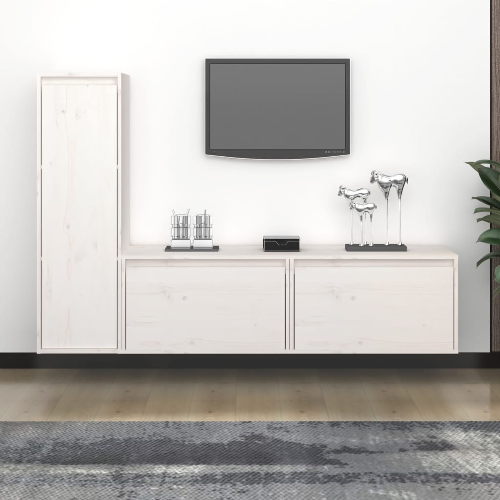 Tv Cabinets 3 Pcs Solid Wood Pine