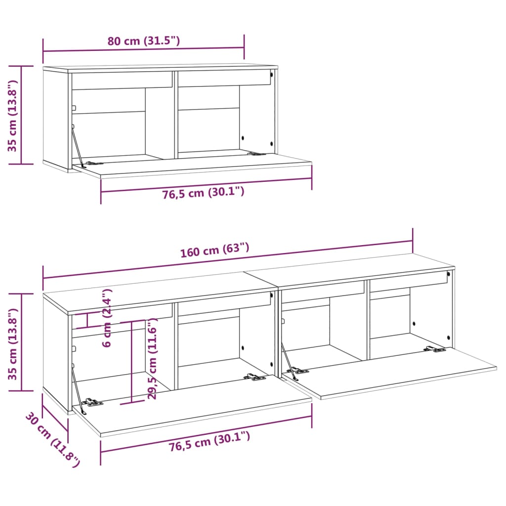 Tv Cabinets 3 Pcs Solid Wood Pine