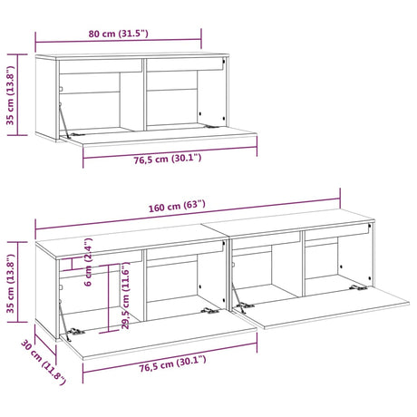 Tv Cabinets 3 Pcs Solid Wood Pine