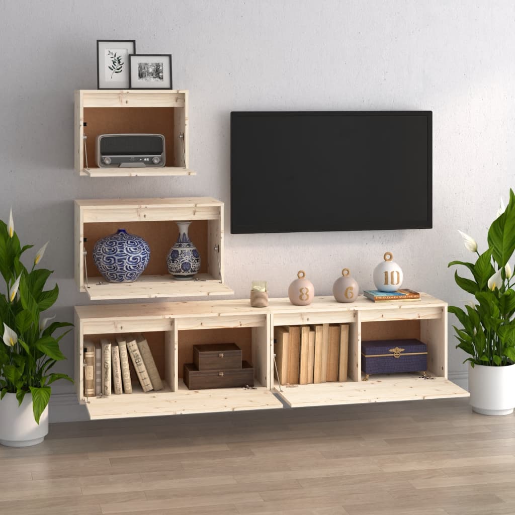 Tv Cabinets 4 Pcs Solid Wood Pine