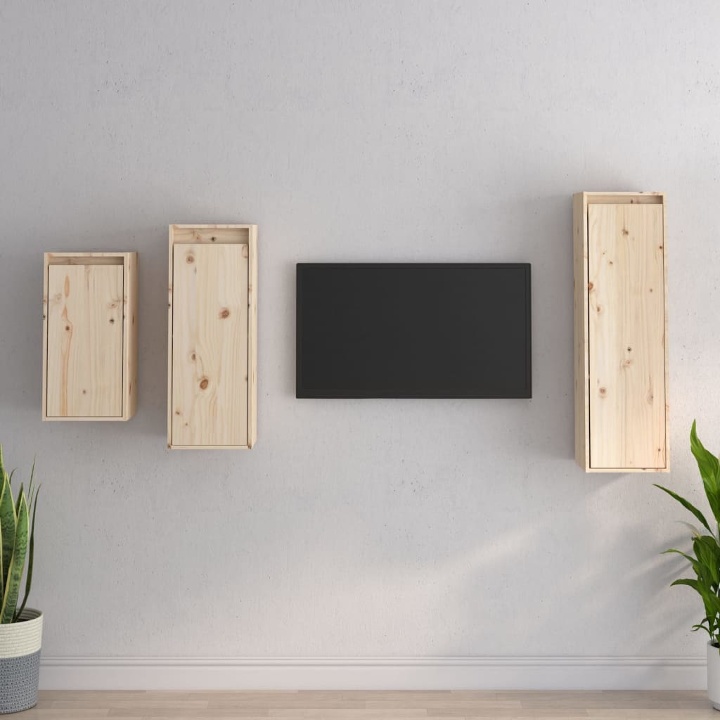 Tv Cabinets 3 Pcs Solid Wood Pine