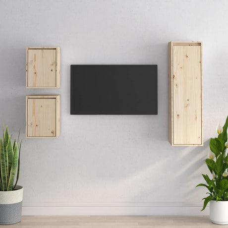 Tv Cabinets 3 Pcs Solid Wood Pine