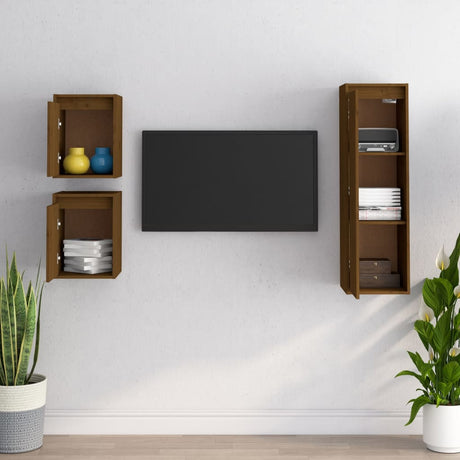 Tv Cabinets 3 Pcs Solid Wood Pine