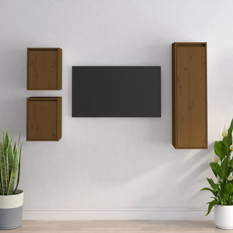 Tv Cabinets 3 Pcs Solid Wood Pine