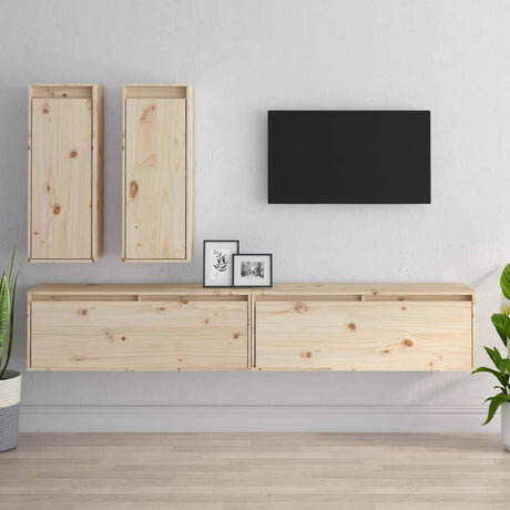 Tv Cabinets 4 Pcs Solid Wood Pine