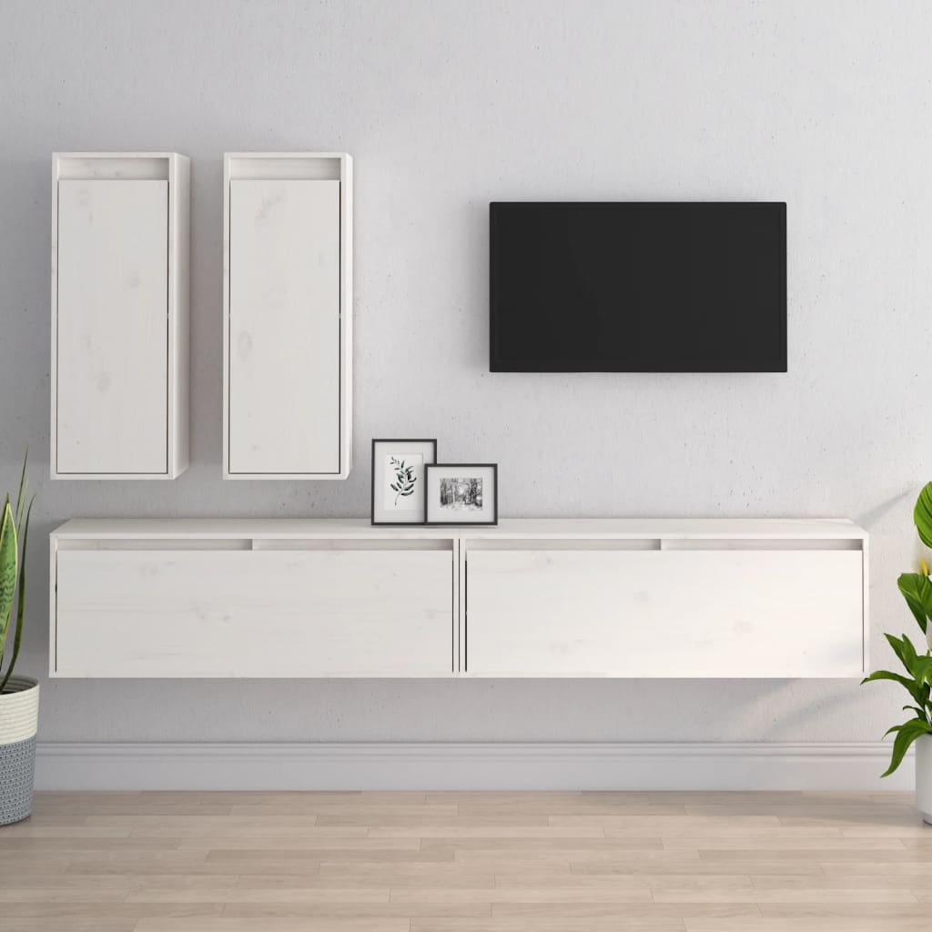 Tv Cabinets 4 Pcs Solid Wood Pine